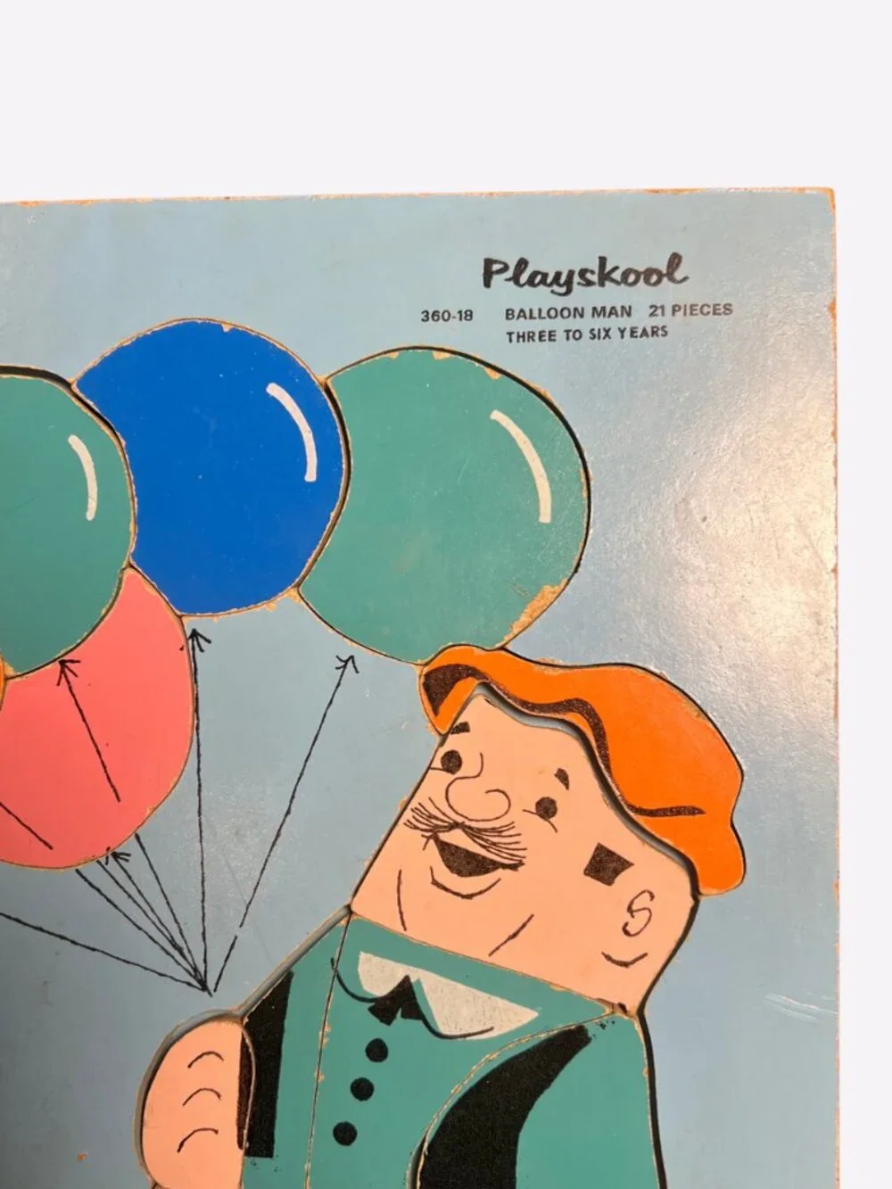 Lot of 3 VTG 1980s Playskool Wooden Puzzles Smurfs Balloon Man Hippo Collectible